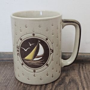 vintage Otagiri Japan hand-painted embossed stoneware coffee SAILBOAT mug
